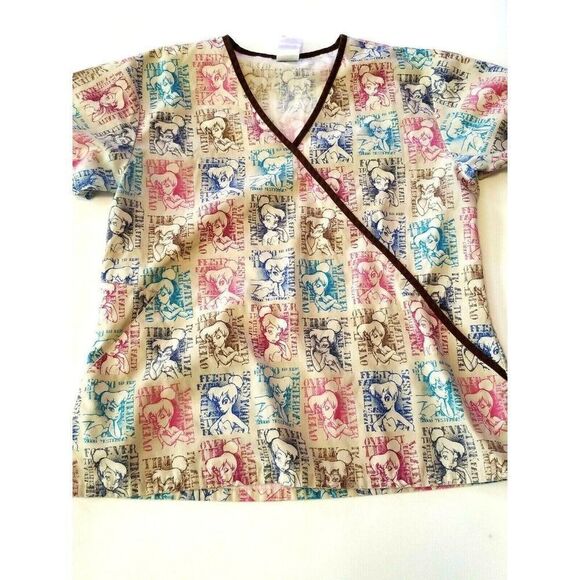 Womens Disney Tinkerbell Scrub Top women's small fairy fairies attitude EUC - Picture 1 of 4